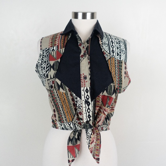 Roper Button Down Crop M Top - Picture 1 of 8